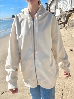 Brandy Melville Cream Oversized Christy Hoodie